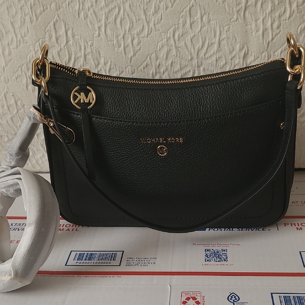 Michael Kors Jet Set Charm Black Pebbled Leather Shoulder Bag/crossbody